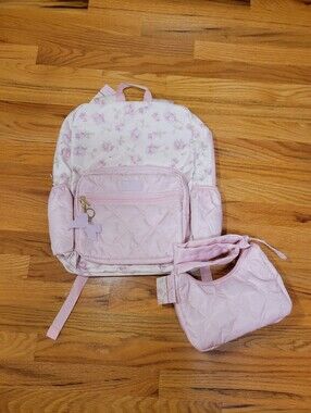NWT LoveShackFancy x Yoobi Ribbon Rosa Flora Backpack & Shoulder Bag Set Pink